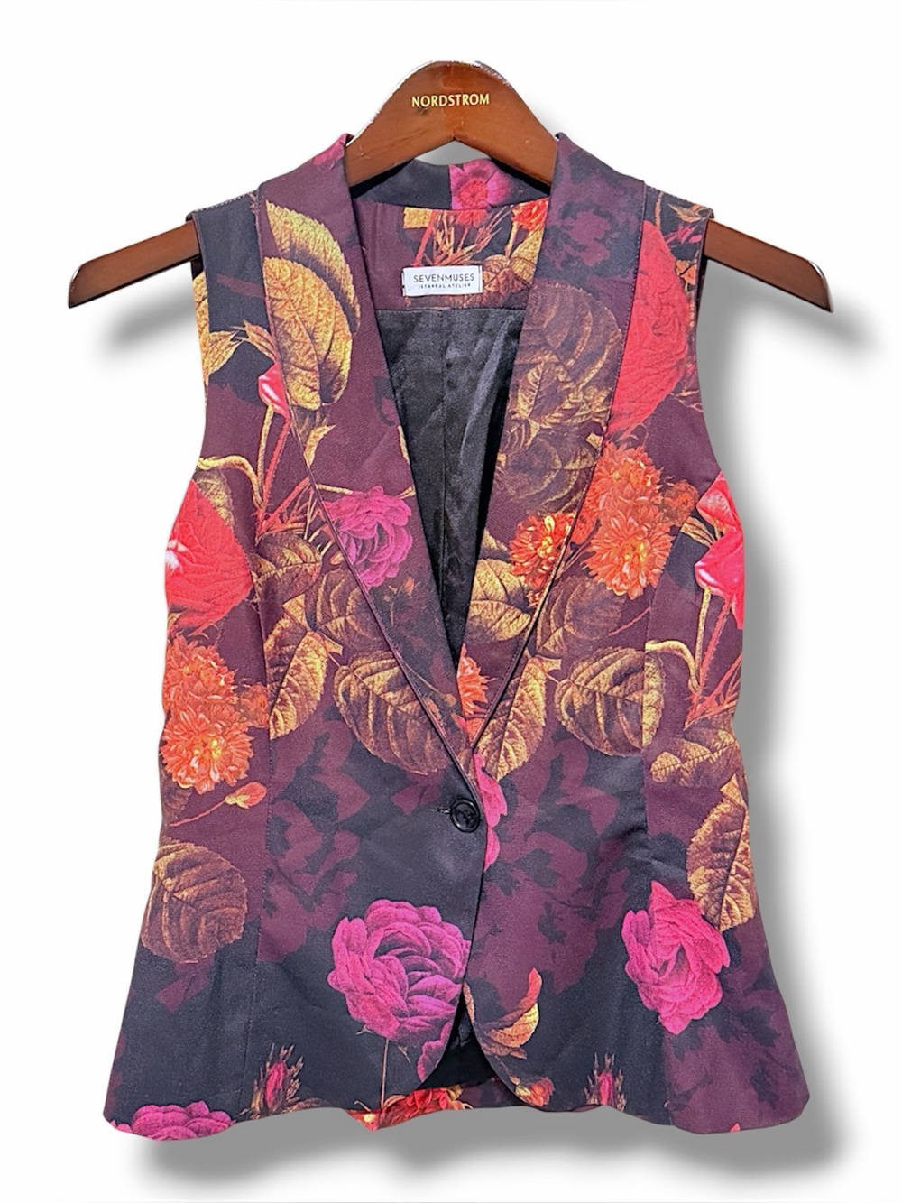 Seven Muses fitted floral print vest, haute couture Istambul Atelier, size XS - Picture 1 of 10
